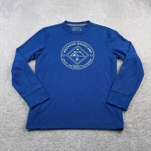 Eddie Bauer Shirt Mens Small Blue Thermal Waffle Knit Camping Weekend Basecamp